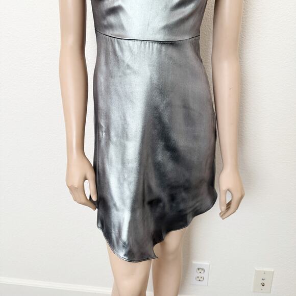 [Urban Outfitters] Silver Metallic Asymmetrical Mallory Mini Dress Size Medium M - Picture 7 of 12